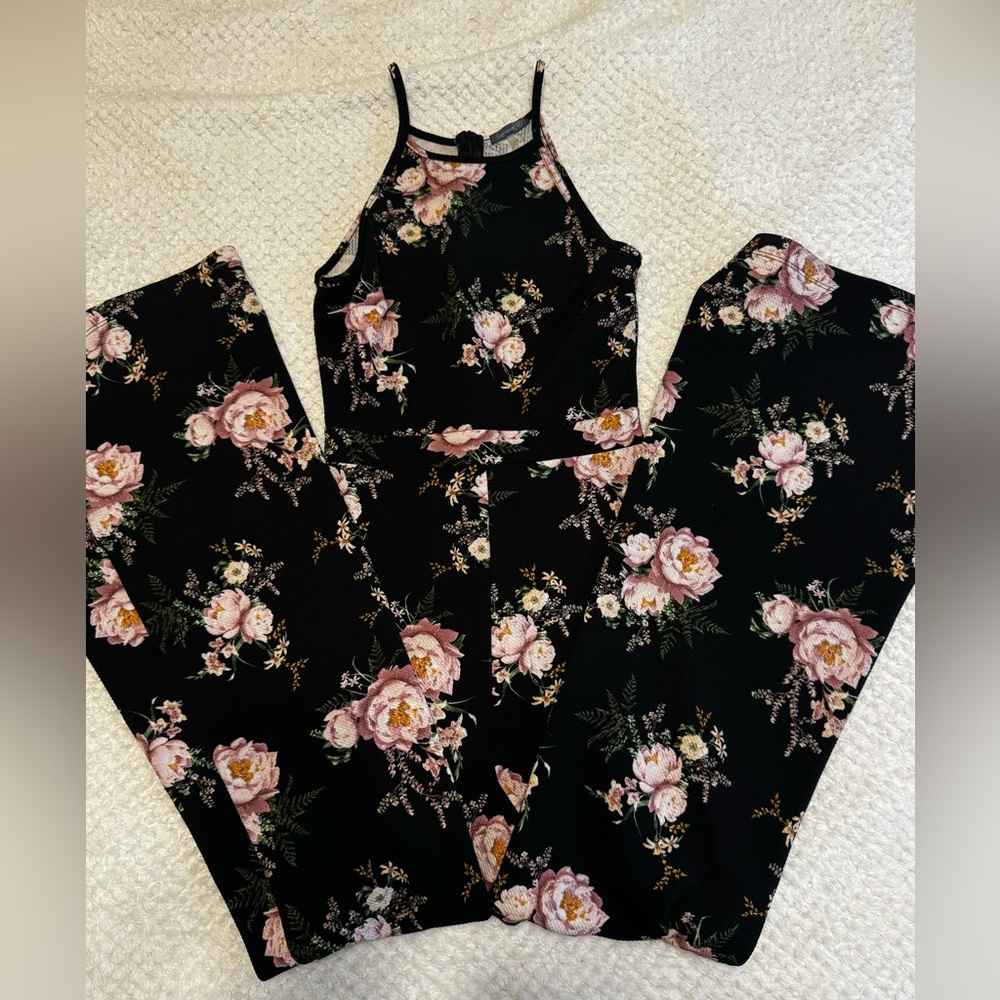 black floral soprano flare jumpsuit